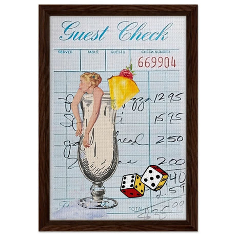 Digital Pop Art wall art print | Guest Check V04 - Framed Canvas - 30x45 cm / 12x18″ - Dark wood frame