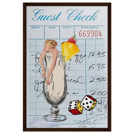 Digital Pop Art wall art print | Guest Check V04 - Framed Canvas - 60x90 cm / 24x36″ - Dark wood frame