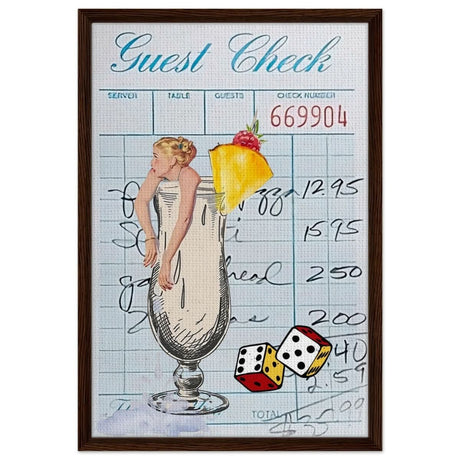 Digital Pop Art wall art print | Guest Check V04 - Framed Canvas - 50x75 cm / 20x30″ - Dark wood frame