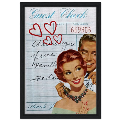 Digital Pop Art wall art print | Guest Check V05 - Framed Canvas - 40x60 cm / 16x24″ - Black frame