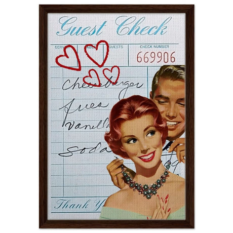 Digital Pop Art wall art print | Guest Check V05 - Framed Canvas - 40x60 cm / 16x24″ - Dark wood frame