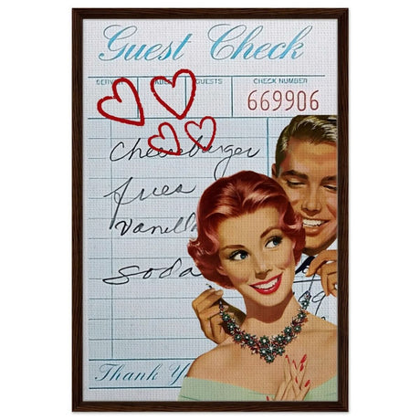 Digital Pop Art wall art print | Guest Check V05 - Framed Canvas - 60x90 cm / 24x36″ - Dark wood frame