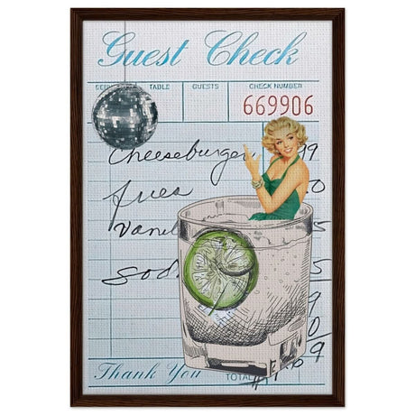 Digital Pop Art wall art print | Guest Check V06 - Framed Canvas - 50x75 cm / 20x30″ - Dark wood frame