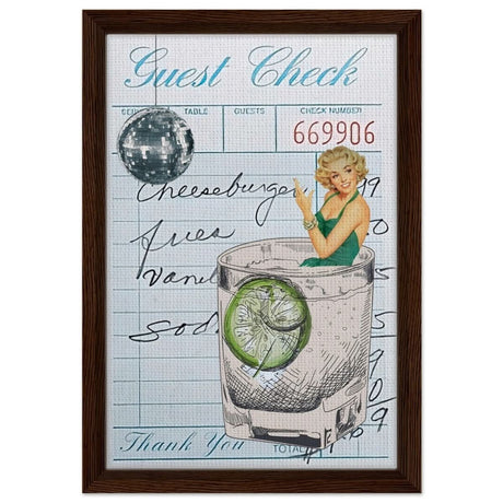 Digital Pop Art wall art print | Guest Check V06 - Framed Canvas - 30x45 cm / 12x18″ - Dark wood frame