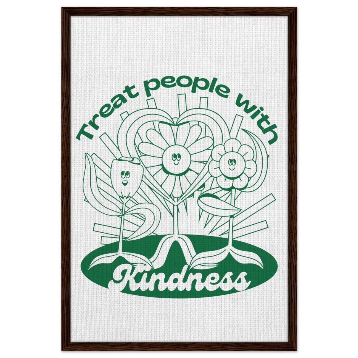 Digital Pop Art wall art print | Treat People With Kindness - Framed Canvas - 60x90 cm / 24x36″ - Dark wood frame