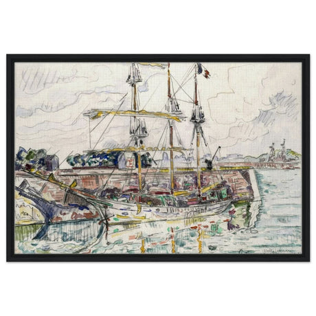 Docks at Saint Malo (1927) by Paul Signac | Vintage wall art print - Framed Canvas - 60x90 cm / 24x36″ - Black frame
