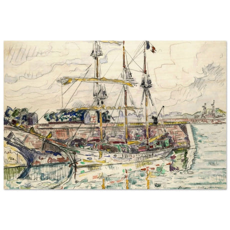 Docks at Saint Malo (1927) by Paul Signac | Vintage wall art print - Wood Prints - 40x60 cm / 16x24″ - 