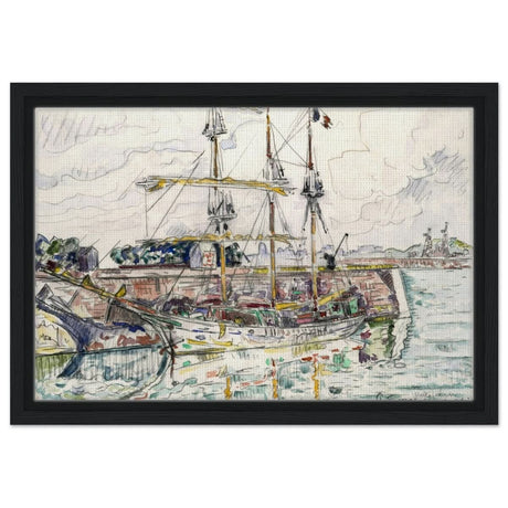 Docks at Saint Malo (1927) by Paul Signac | Vintage wall art print - Framed Canvas - 30x45 cm / 12x18″ - Black frame