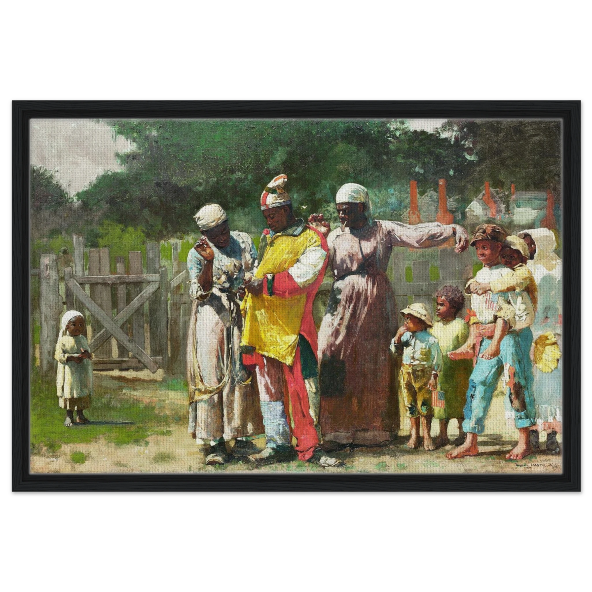 "Dressing for the Carnival" – Historical Americana Wall Art Print by Winslow Homer - Framed Canvas - 50x75 cm / 20x30″ - Black frame
