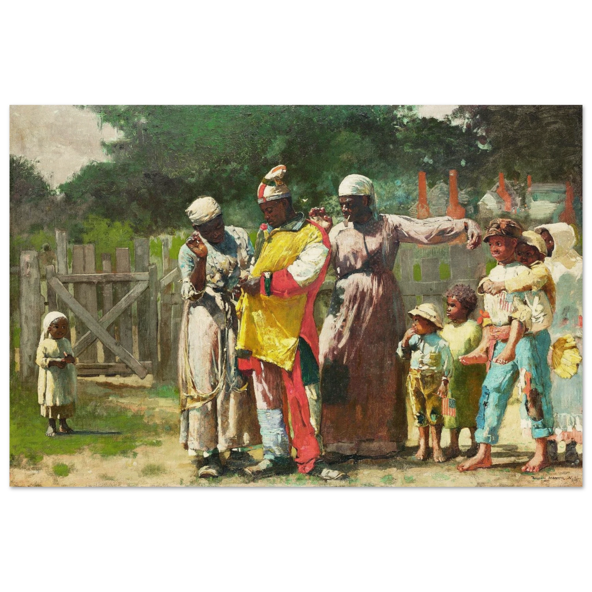 "Dressing for the Carnival" – Historical Americana Wall Art Print by Winslow Homer - Wood Prints - 30x45 cm / 12x18″ - 