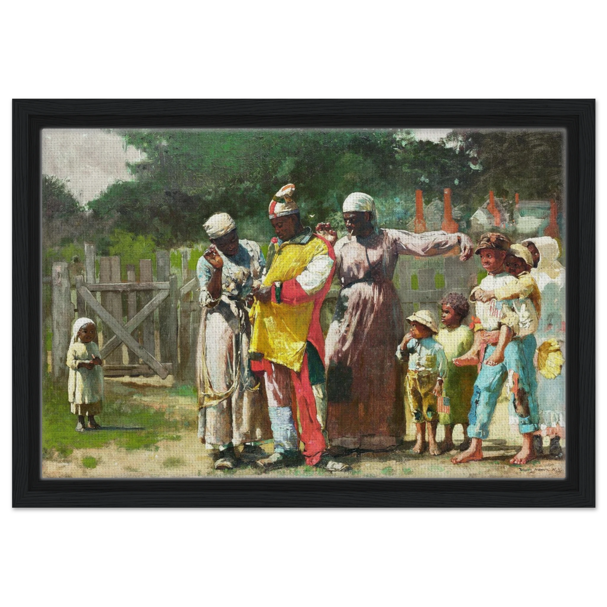 "Dressing for the Carnival" – Historical Americana Wall Art Print by Winslow Homer - Framed Canvas - 30x45 cm / 12x18″ - Black frame