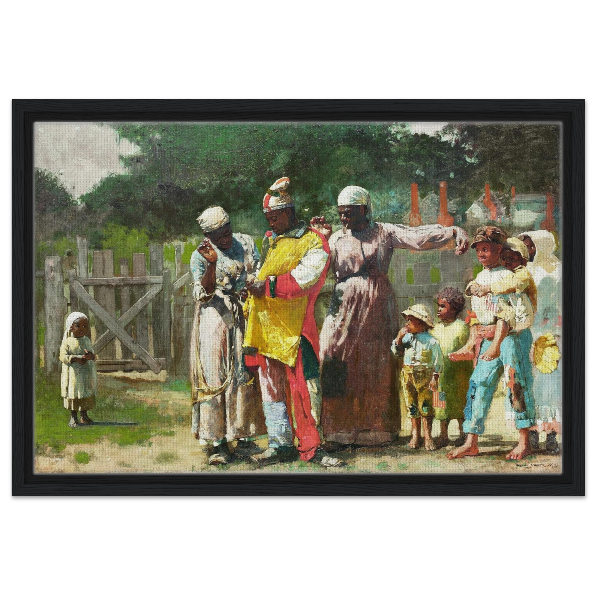 "Dressing for the Carnival" – Historical Americana Wall Art Print by Winslow Homer - Framed Canvas - 40x60 cm / 16x24″ - Black frame