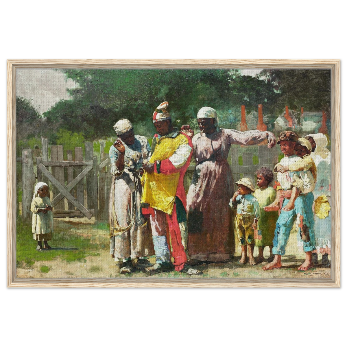 "Dressing for the Carnival" – Historical Americana Wall Art Print by Winslow Homer - Framed Canvas - 60x90 cm / 24x36″ - Wood frame