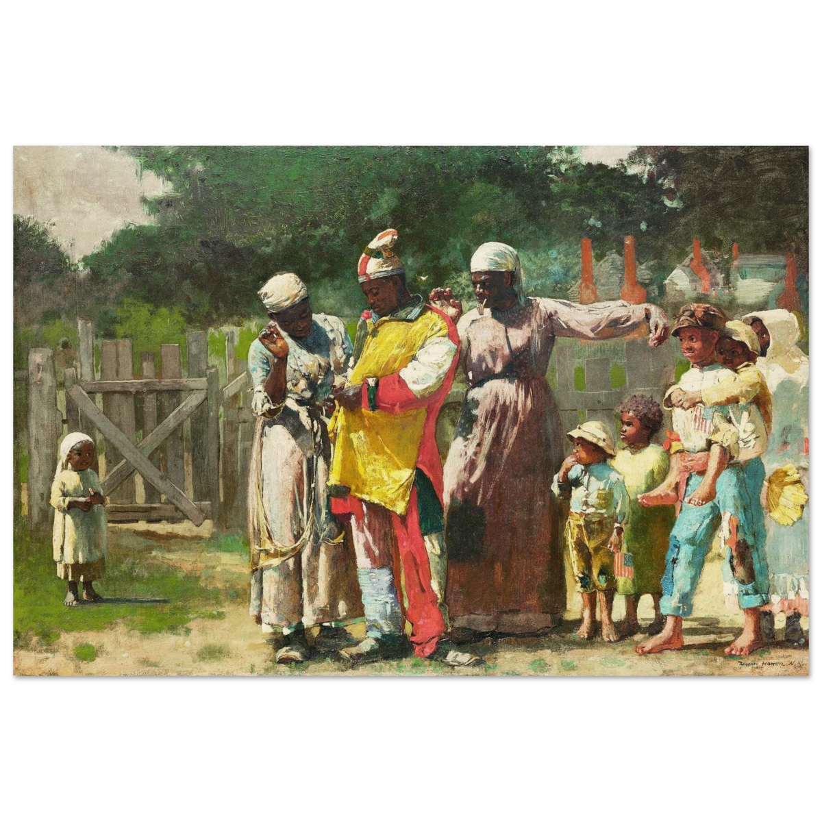 "Dressing for the Carnival" – Historical Americana Wall Art Print by Winslow Homer - Wood Prints - 50x75 cm / 20x30″ - 