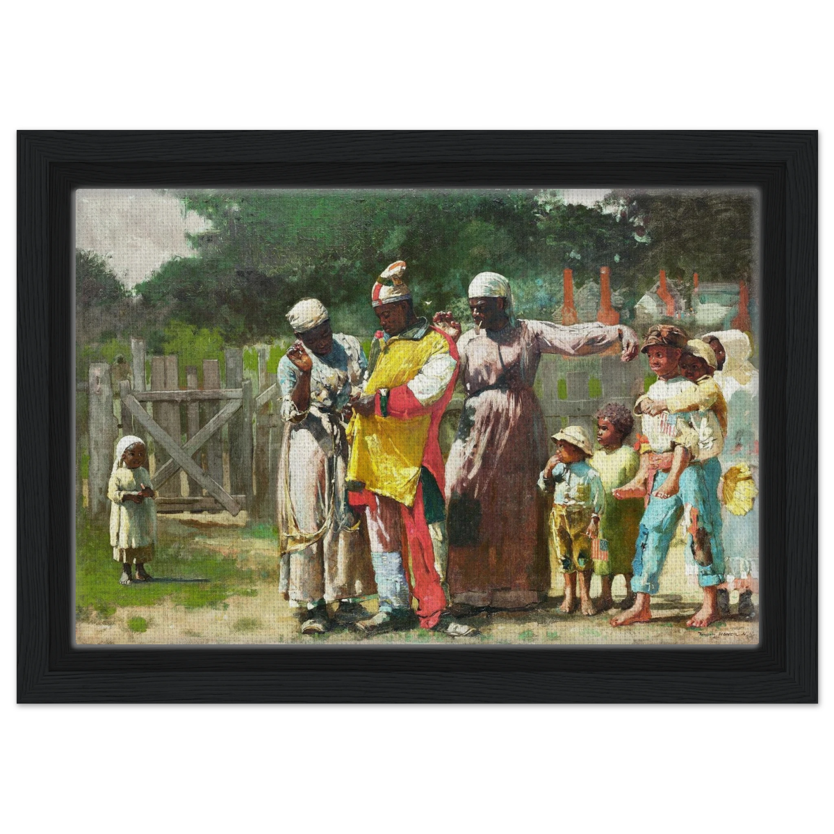 "Dressing for the Carnival" – Historical Americana Wall Art Print by Winslow Homer - Framed Canvas - 20x30 cm / 8x12″ - Black frame