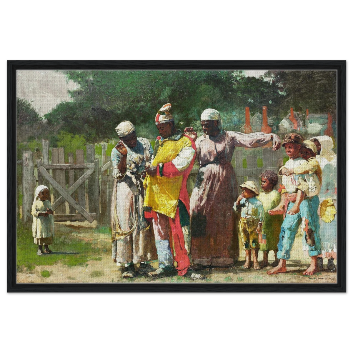 "Dressing for the Carnival" – Historical Americana Wall Art Print by Winslow Homer - Framed Canvas - 60x90 cm / 24x36″ - Black frame