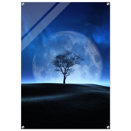 lunar silence a moonlit whisper in the night dreamy digital fantasy landscape wall art print30x45 cm / 12x18″Framed Canvas
