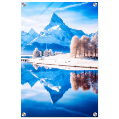 frozen reflections of majesty snowy mountain landscape wall art print60x90 cm / 24x36″Framed Canvas