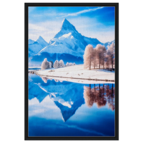 frozen reflections of majesty snowy mountain landscape wall art print60x90 cm / 24x36″Framed Canvas