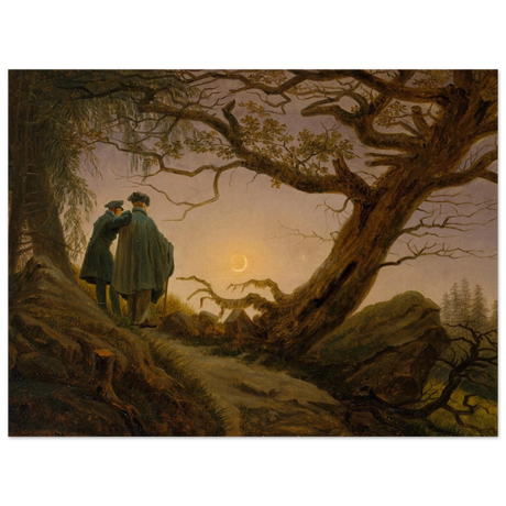two men contemplating the moon by caspar david friedrich romantic landscape wall art print30x40 cm / 12x16″Framed Canvas