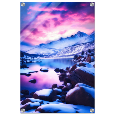 twilight serenity snowy mountain lake at sunset wall art print70x100 cm / 28x40″Wood Prints