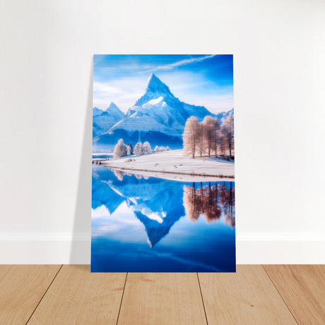 frozen reflections of majesty snowy mountain landscape wall art print50x75 cm / 20x30″Brushed Aluminum Print
