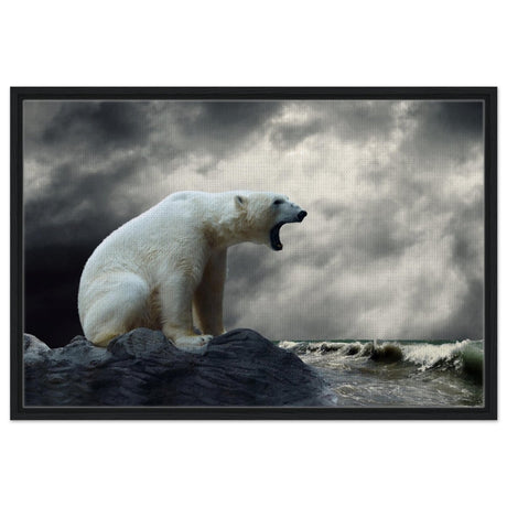 Echoes of the Arctic: The Roaring Majesty | Animal wall art print - Framed Canvas - 60x90 cm / 24x36″ - Black frame