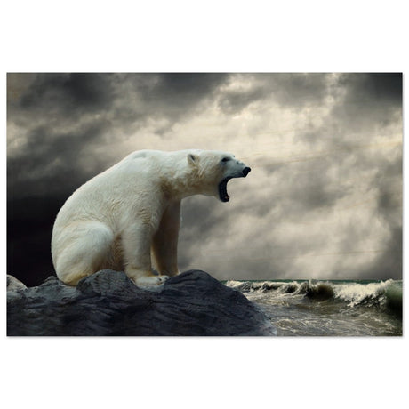 Echoes of the Arctic: The Roaring Majesty | Animal wall art print - Wood Prints - 30x45 cm / 12x18″ - 