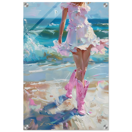 seaside sass pink boots ocean breeze wall art print50x75 cm / 20x30″Brushed Aluminum Print