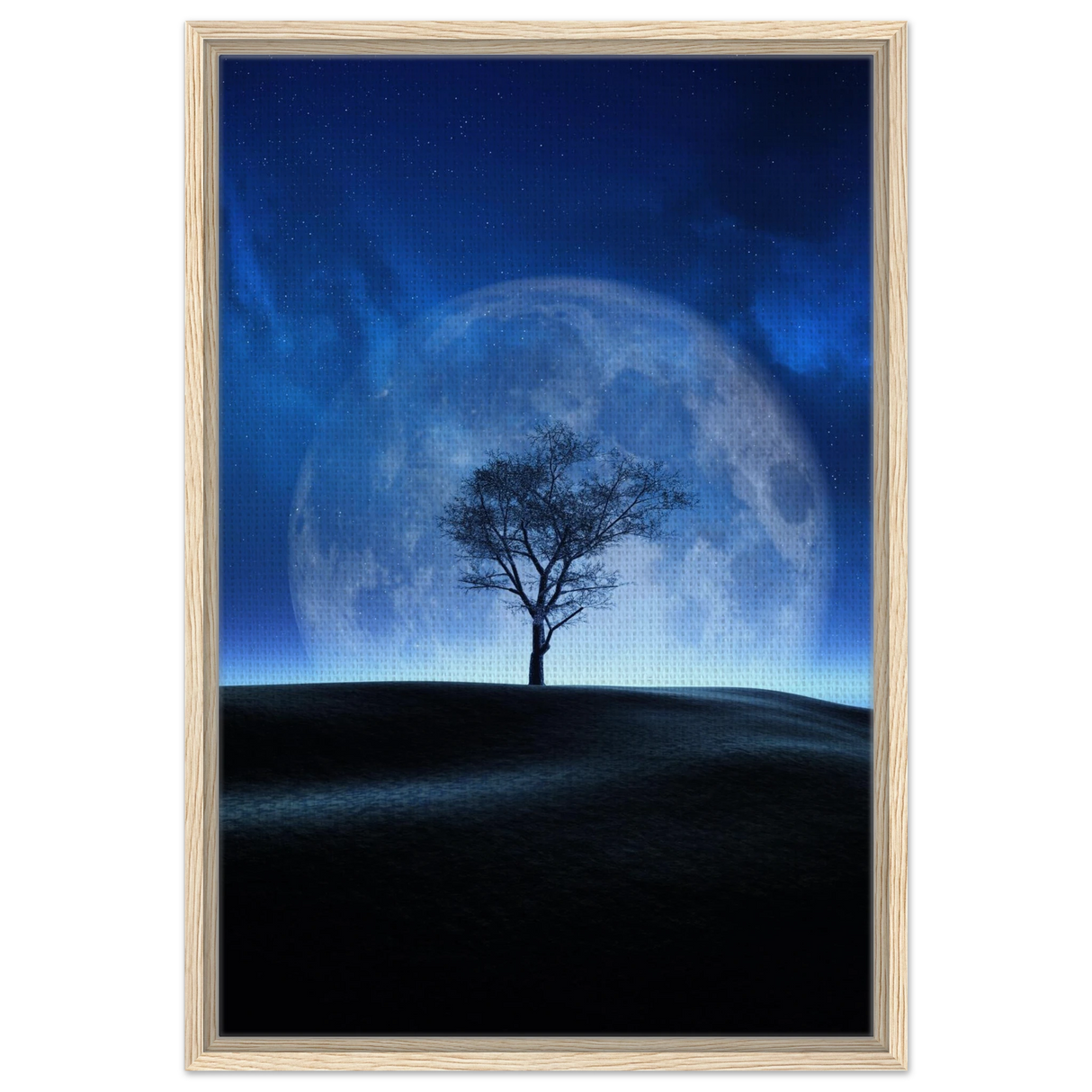 lunar silence a moonlit whisper in the night dreamy digital fantasy landscape wall art print60x90 cm / 24x36″Framed Canvas
