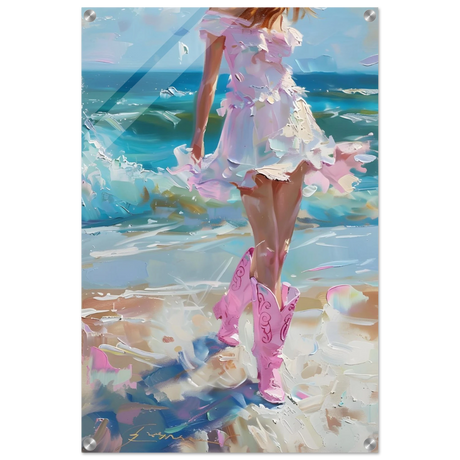 seaside sass pink boots ocean breeze wall art print70x100 cm / 28x40″Fine Art Poster