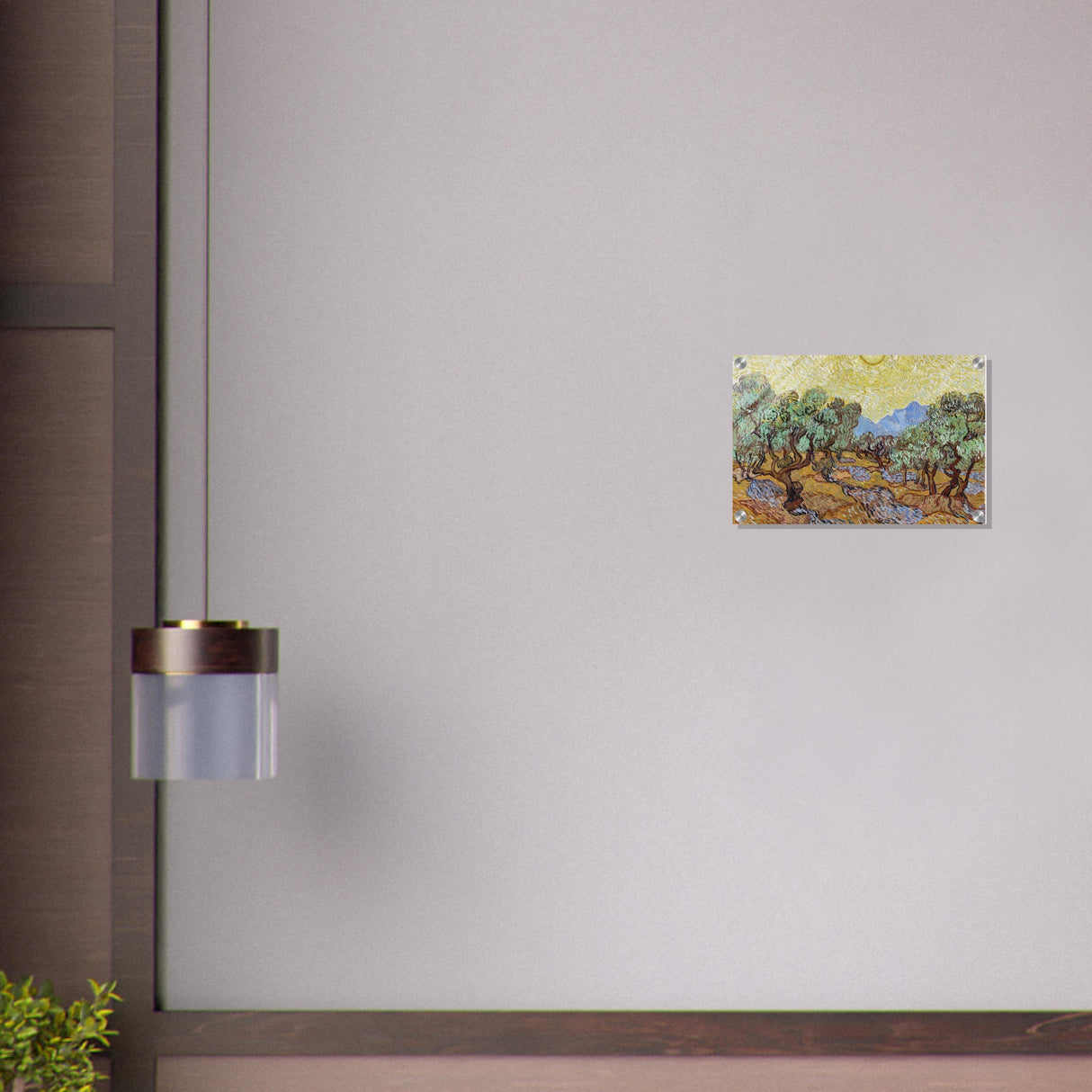 olive trees with yellow sky and sun by vincent van gogh wall art