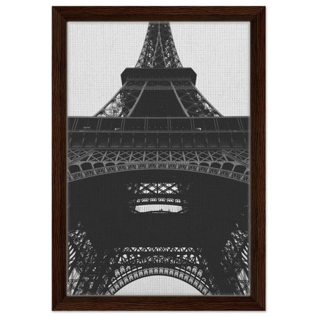 Eiffel's Perspective | Black and White Architectural Photography - Framed Canvas - 30x45 cm / 12x18″ - Dark wood frame