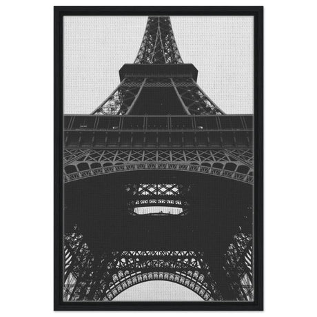 Eiffel's Perspective | Black and White Architectural Photography - Framed Canvas - 50x75 cm / 20x30″ - Black frame