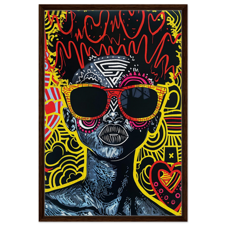 Electric Royalty – Afro - Futurist Pop Expression | Wall Art Print - Framed Canvas - 60x90 cm / 24x36″ - Dark wood frame