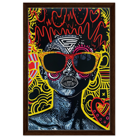 Electric Royalty – Afro - Futurist Pop Expression | Wall Art Print - Framed Canvas - 40x60 cm / 16x24″ - Dark wood frame