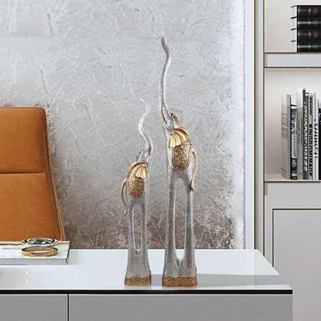 Elegant Elephant Sculptures – Modern Artistic Home Décor Ornaments - L - 92 CM - Black - 