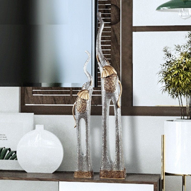 Elegant Elephant Sculptures – Modern Artistic Home Décor Ornaments - L - 92 CM - Black - 