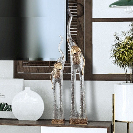 Elegant Elephant Sculptures – Modern Artistic Home Décor Ornaments - L - 92 CM - Black - 