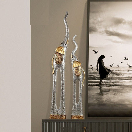 Elegant Elephant Sculptures – Modern Artistic Home Décor Ornaments - L - 92 CM - Black - 