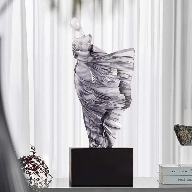 Elegant Flowing Dress Resin Sculpture – Modern Abstract Woman Figurine (White, Grey, Transparent) - Transparent - 15 x 10 x 36 cm - 