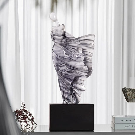 Elegant Flowing Dress Resin Sculpture – Modern Abstract Woman Figurine (White, Grey, Transparent) - Transparent - 15 x 10 x 36 cm - 