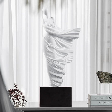 Elegant Flowing Dress Resin Sculpture – Modern Abstract Woman Figurine (White, Grey, Transparent) - White - 15 x 10 x 36 cm - 