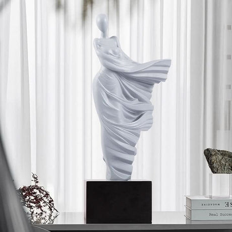 Elegant Flowing Dress Resin Sculpture – Modern Abstract Woman Figurine (White, Grey, Transparent) - Gray - 15 x 10 x 36 cm - 