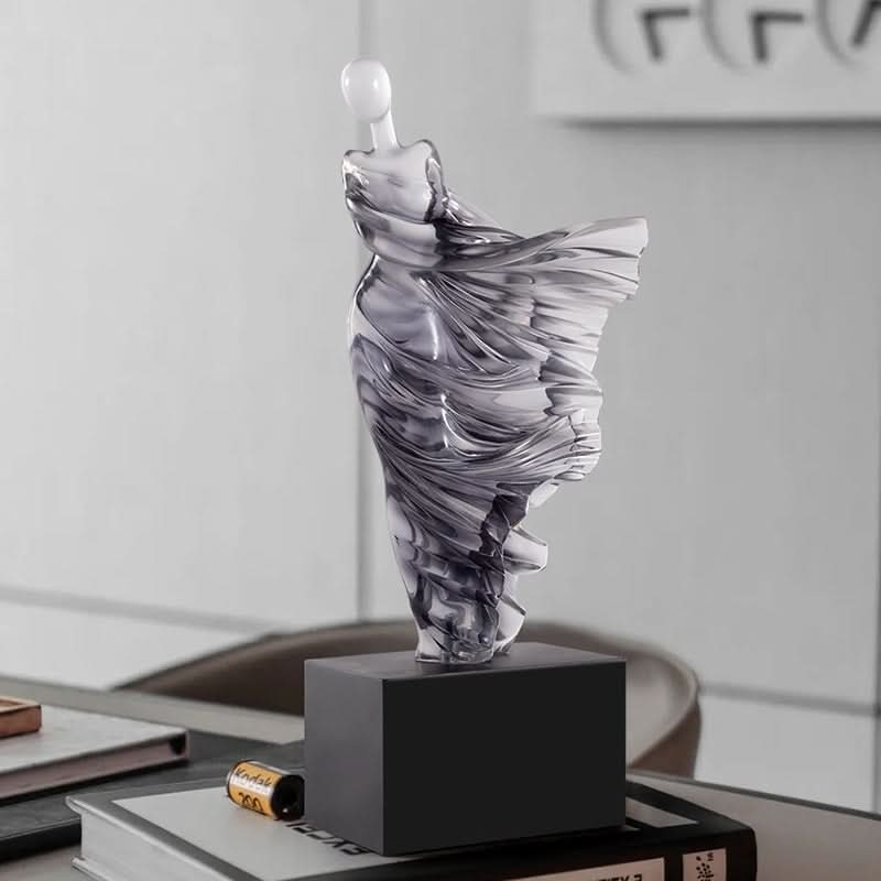 Elegant Flowing Dress Resin Sculpture – Modern Abstract Woman Figurine (White, Grey, Transparent) - Transparent - 15 x 10 x 36 cm - 
