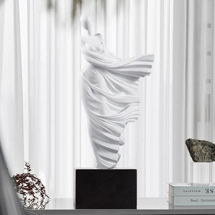 Elegant Flowing Dress Resin Sculpture – Modern Abstract Woman Figurine (White, Grey, Transparent) - Transparent - 15 x 10 x 36 cm - 