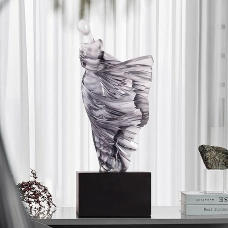 Elegant Flowing Dress Resin Sculpture – Modern Abstract Woman Figurine (White, Grey, Transparent) - Transparent - 15 x 10 x 36 cm - 
