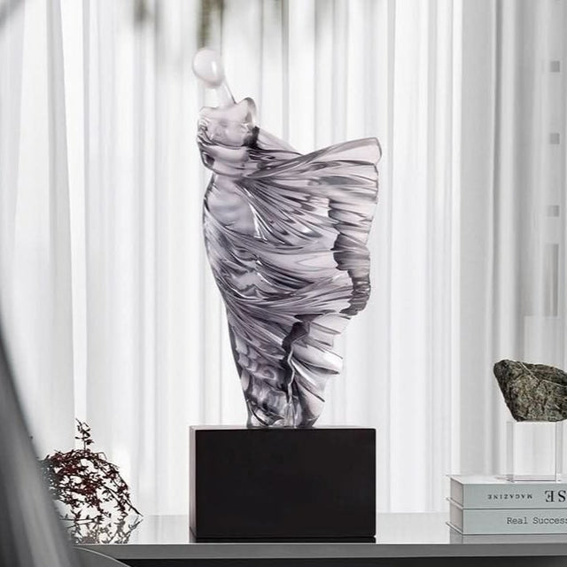 Elegant Flowing Dress Resin Sculpture – Modern Abstract Woman Figurine (White, Grey, Transparent) - Transparent - 15 x 10 x 36 cm - 