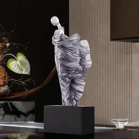 Elegant Flowing Dress Resin Sculpture – Modern Abstract Woman Figurine (White, Grey, Transparent) - Transparent - 15 x 10 x 36 cm - 