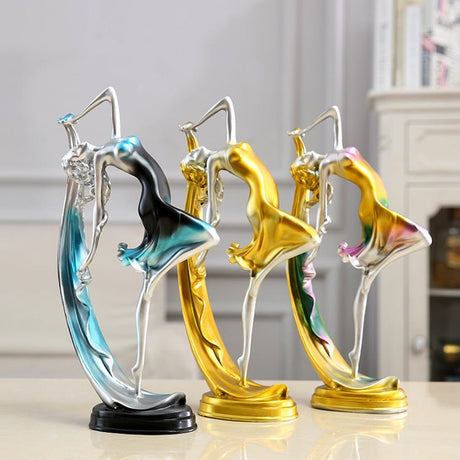 Elegant Handmade Resin Dancing Figurine Living Room Decoration - Blue - 